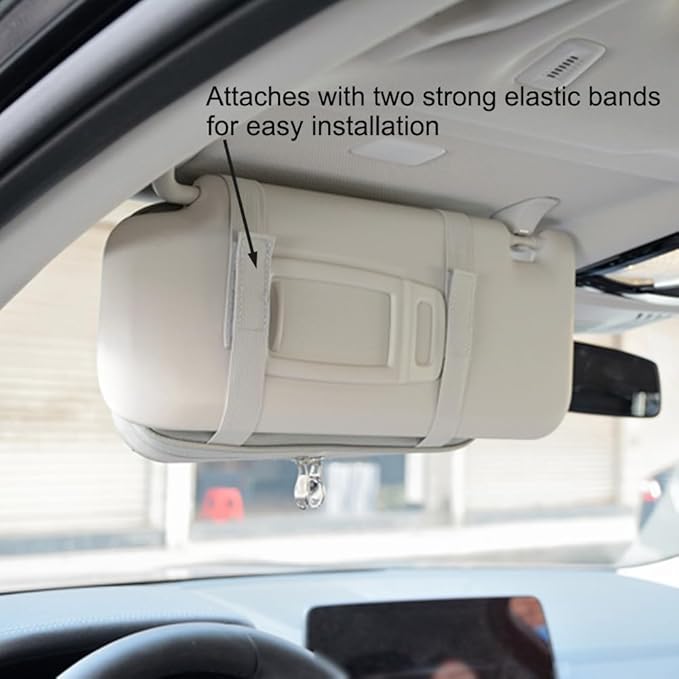 Car Sun Visor Organizer, Auto Interior Accessories Pocket Organizer - Car Truck SUV Storage Pouch Holder, with Multi-Pocket Net Zipper (Gray)