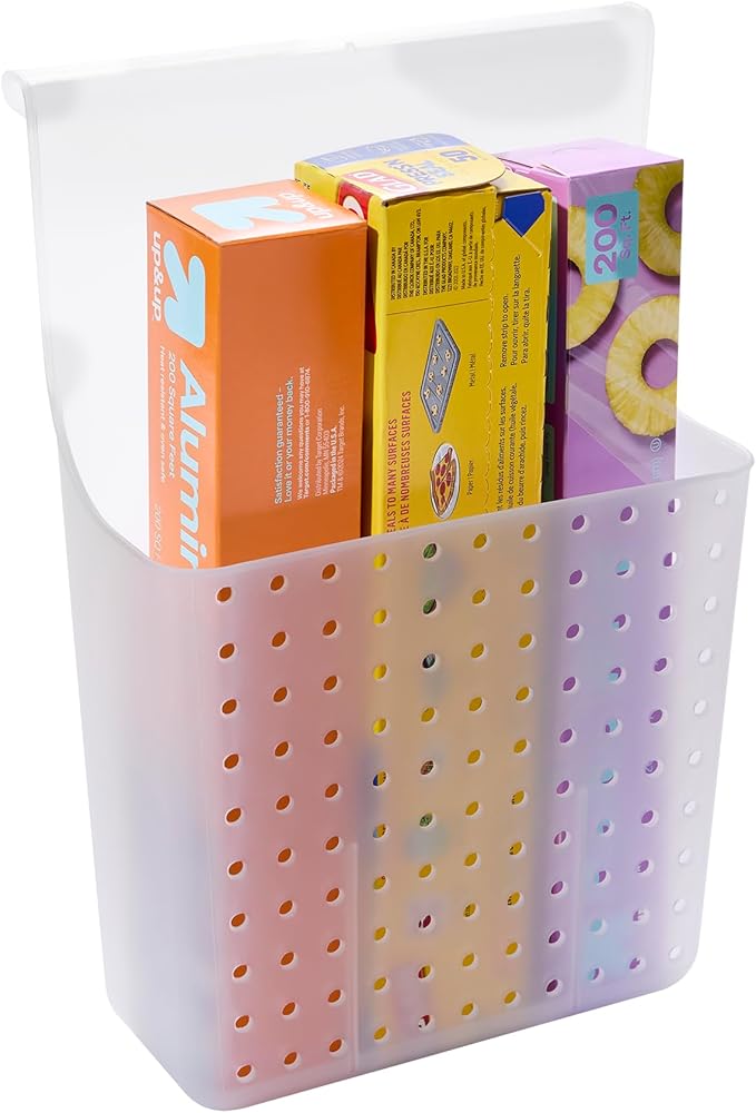 madesmart Over-Door Organizer, Storage for Aluminum Foil, Parchment Paper & Kitchen Wraps, Dual Divided Bins with Soft-Grip O