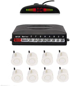 Car Reverse Parking sensors System with 8 Parking Sensors Distance Detection + LED Distance Display + Sound Warning (White Color)