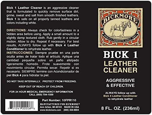 Bickmore Bick 1 Leather Cleaner 8 oz - Clean Dirt, Oil, Sweat, Salt, and Water Stains from All Colored, White, and Black Leat