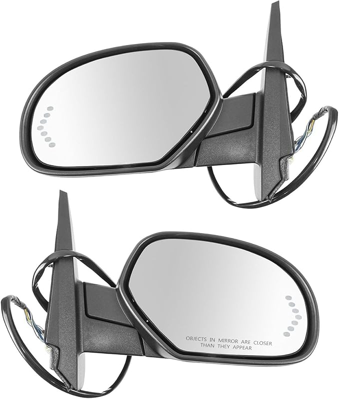 TRQ 2 Piece Driver and Passenger Side Mirror Assembly Set Power Fold Electric Adjustment Heated Memory Textured Compatible wi