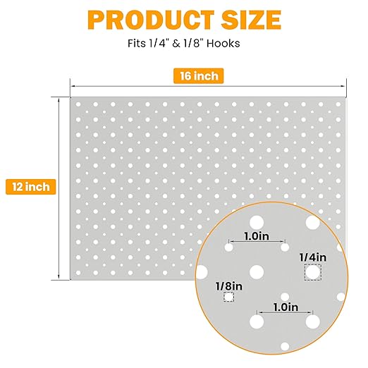 Pegboard Smith Metal Pegboard Panels, 16" x 12" Heavy-Duty Steel Wall Peg Boards for Garage Tool Storage, Pegboard Organizer 