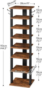 HOOBRO 8 Tiers Vertical Shoe Rack, Wooden Shoe Storage Organizer with Hooks, Narrow Shoe Tower for 8 Pairs, Space Saving, for