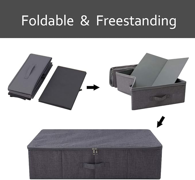 iwill CREATE PRO Underbed Storage Boxes for Bedding/Garment/Duvets/Blankets/Shoes, Folding Fabric Rigid Under bed Storage Bin