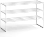 SONGMICS Shoe Rack, 3-Tier Shoe Organizer, Metal Storage Shelf, Upright or Upside Down, for 16-20 Pairs, Stackable, for Entry