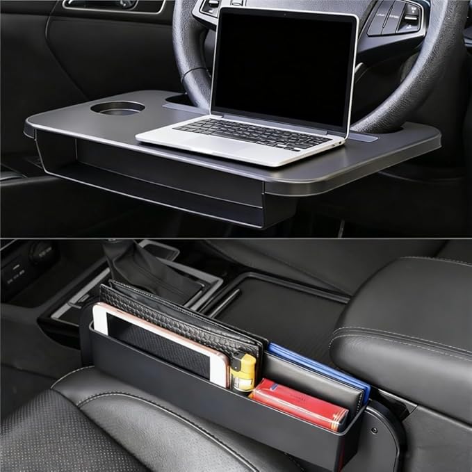 2 In 1 Steering Wheel Desk, Universal Steering Wheel Tray Table With Seat Gap Filler Organizer in Between Seat Organizer Car Food Tray For Laptop, Eating, Writing Work Road Trip