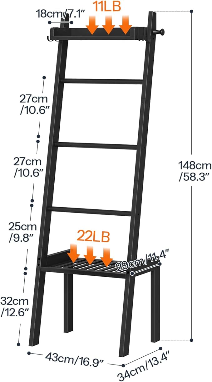 HOOBRO Blanket Ladder, 5 Tier Bamboo Ladder Shelf, Blanket Ladders for Living Room and Bedroom, Farmhouse Blanket Holder Rack