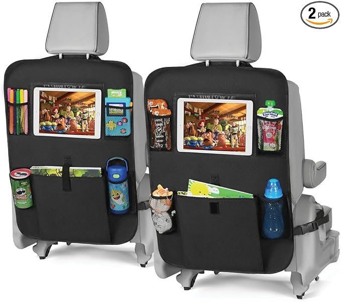 lebogner Back Seat Cover for Kids + 6 Pocket Storage Organizer, 2 Pack X-Large Kick Mats Backseat Protector with iPad Tablet 