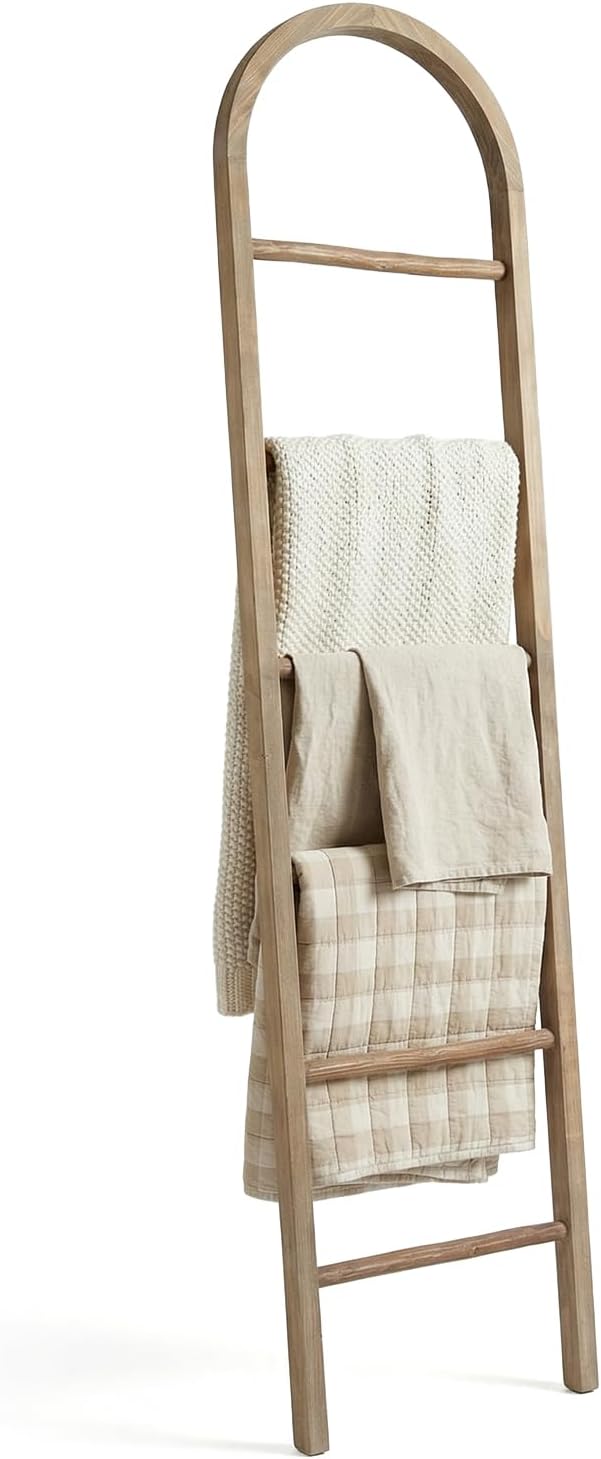 Arched Wooden Blanket Ladder -76in(6-Tier) Natural & Motley Wood - Leaning Wall Decor for Bedroom, Bathroom, Living Room - Ru