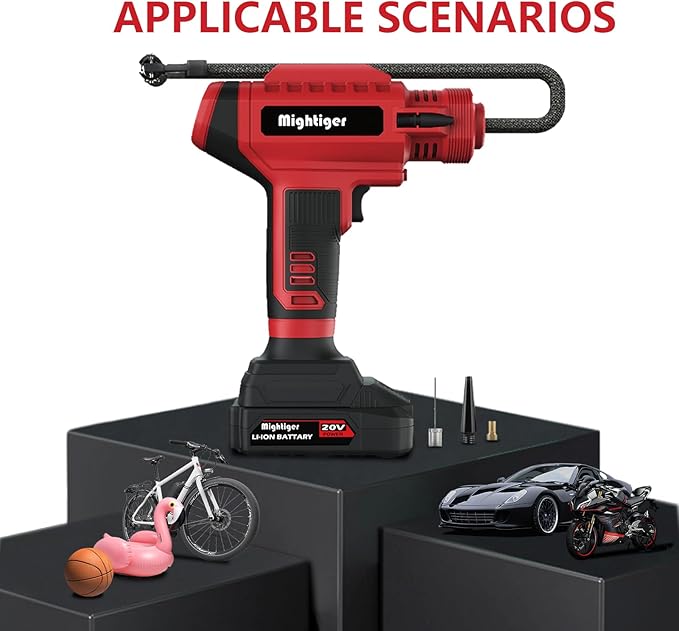 Tire Inflator 20V Cordless Mini Air Compressor DC 12V Portable Handheld Car Drill Air Pump 150PSI with Rechargeable Battery, Auto Shut Off, LED, Digital Pressure Gauge for Cars Bikes (Red)
