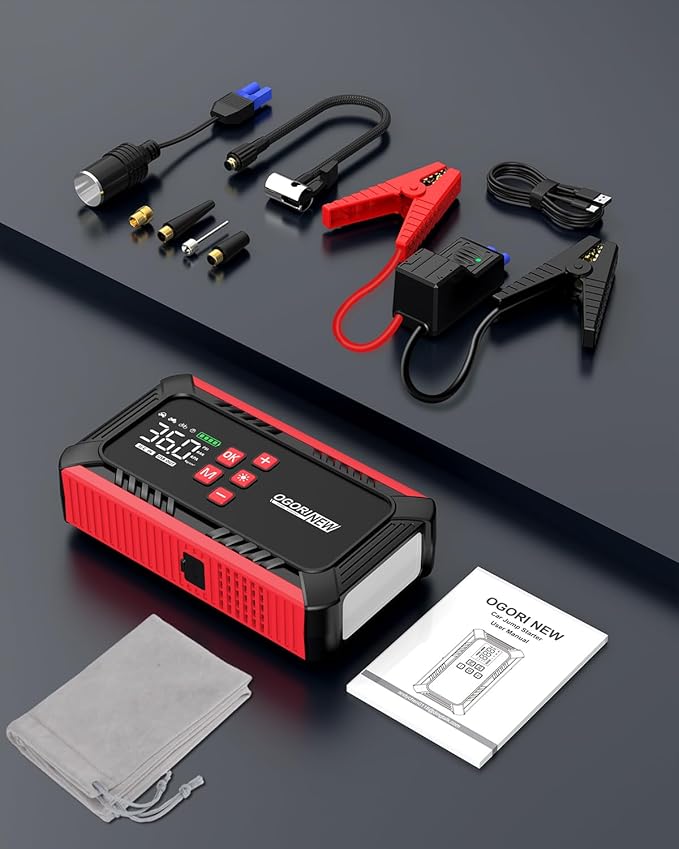 8000A Jump Starter with Air Compressor, 26800mAh Car Battery Jump Starter (All Gas/16.0L Diesel) with 150PSI Auto-Shutoff Tire Inflator, 12V Jump Box with Booster, Jumper Cables, Cigarette Lighter
