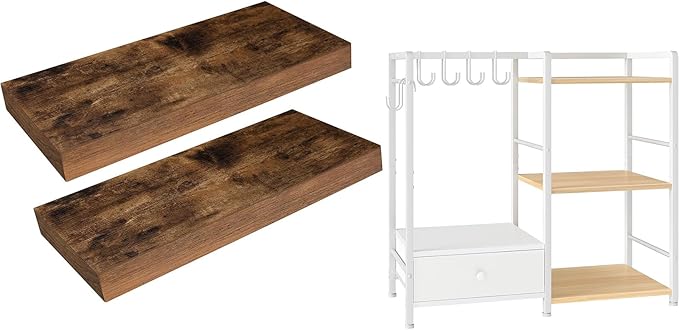 HOOBRO Floating Shelves and Purse Organizer Bundle, Wall Mounted Shelf Set of 2, Wall Mounted Shelf Set of 2, BF40BJ01-WN28CJ