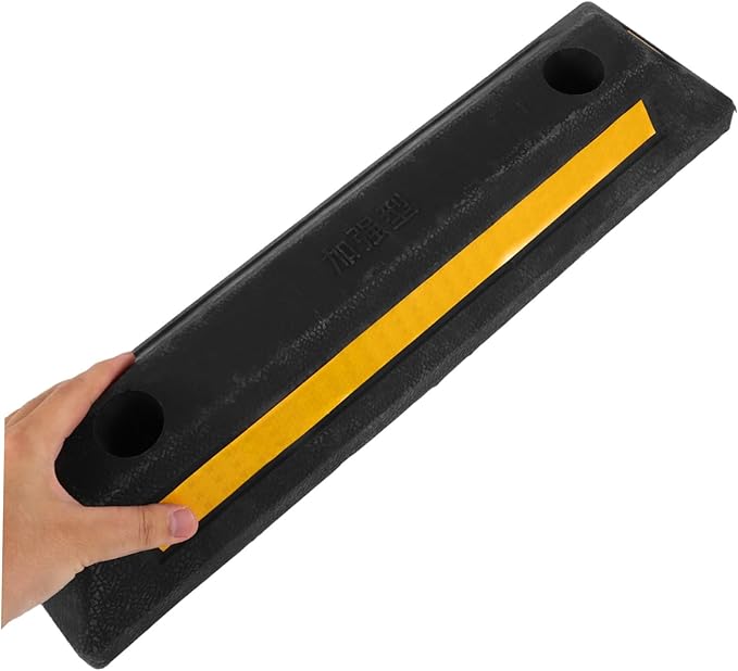Happyyami Heavy Duty Rubber Parking Curb with Reflective Film Garage Car Stopper Compact Anti-Cracking Wheel Guide for Indoor Outdoor Parking Aids