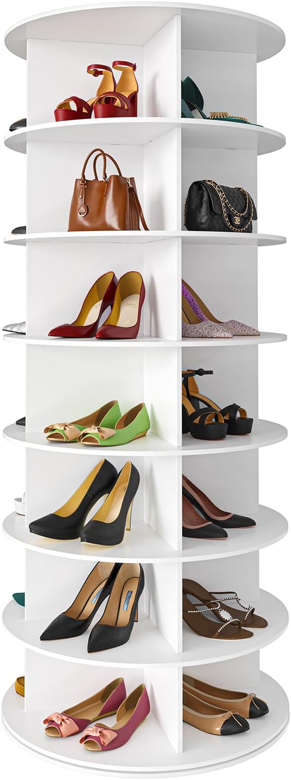 SpaceAid 7 Tier Rotating Shoe Rack Tower, Spinning Shoe Display Lazy Susan, Revolving 360 Shoe Rack Storage Round Carousel, V