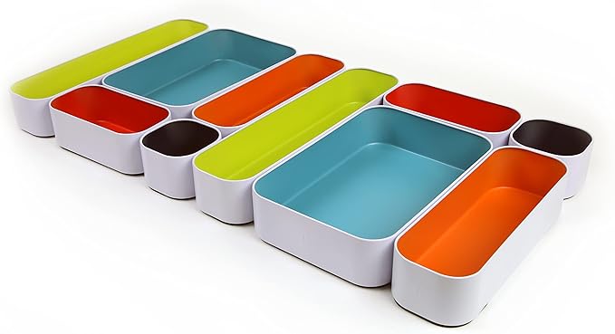 Three by Three Seattle 10 Piece Metal Organizer Tray Set for Storing Makeup, Stationery, Utensils, and More in Office Desk, K