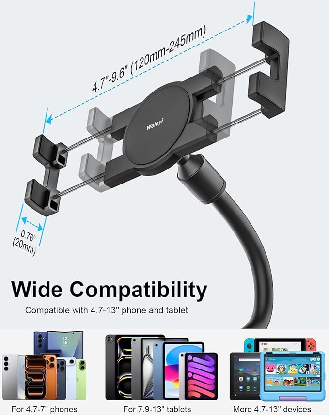 woleyi Car Cup Holder Tablet Mount, Adjustable 10.5" Gooseneck Arm Car Cupholder Tablet Stand, Compatible with iPad Pro/Air/Mini, Galaxy Tab/Z Fold, Fire HD, iPhone, 4.7-13" Cell Phones and Tablets