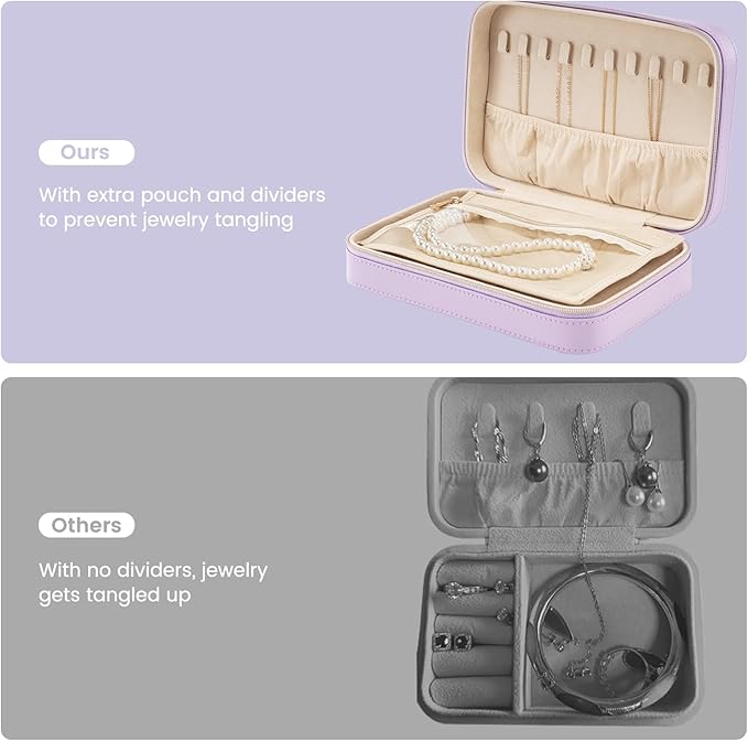 Lolalet Travel Jewelry Case for Women Girls, Travel Jewelry Organizer Box with Mirror & Clear Storage Bag, Small Portable Ear