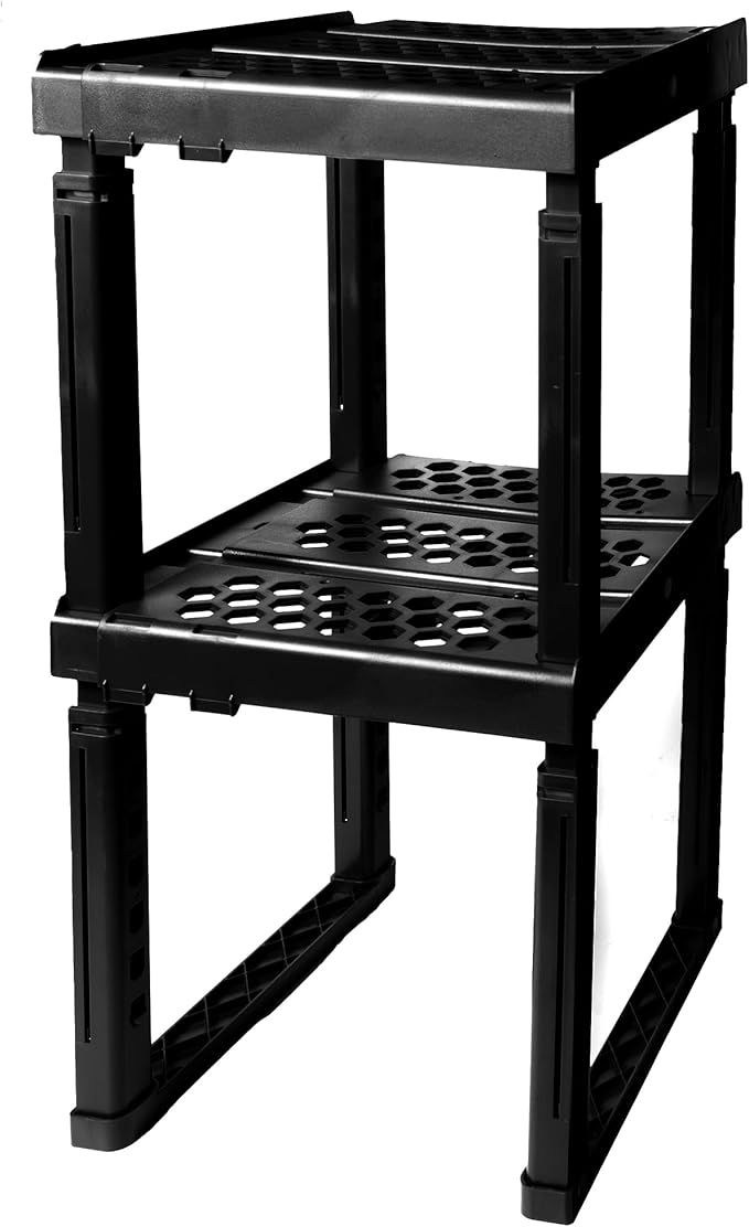 Locker Organizer Shelf， Adjustable Width and Height, Ideal Locker for School, Office, and Gym Lockers (Black 2 Pack), PLKSLF0