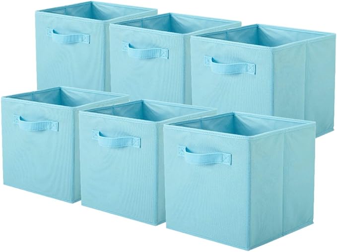 ShellKingdom Foldable Fabric Storage Cubes And Cloth Organizer Drawer For Closet And Toys, 6 Pack (Light Blue)