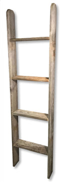 Rustic Revival | Barnwood Display Ladder – Farmhouse Decorative Ladder Made from Authentic Weathered Wood – Real Wood Leaning