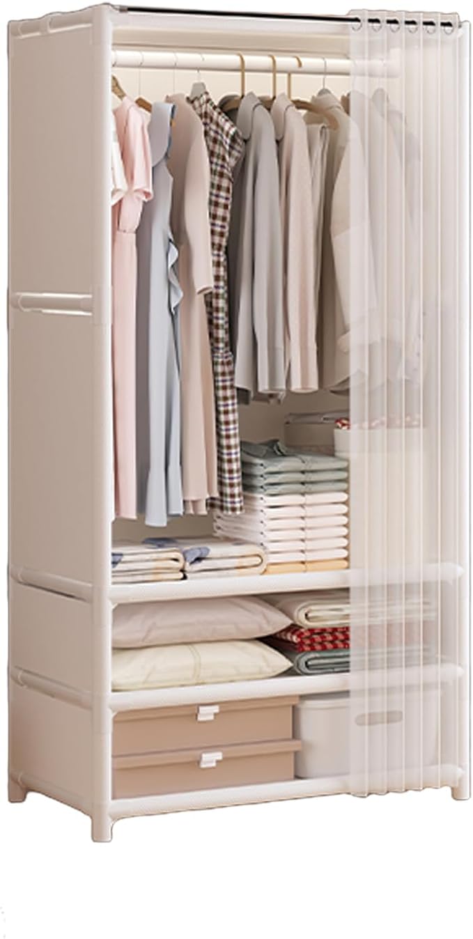 Portable Closet,Portable Closets for Hanging Clothes,Japanese Style Wardrobe with 1 Hanging Rods,2 Storage Shelves,27.5" L x 