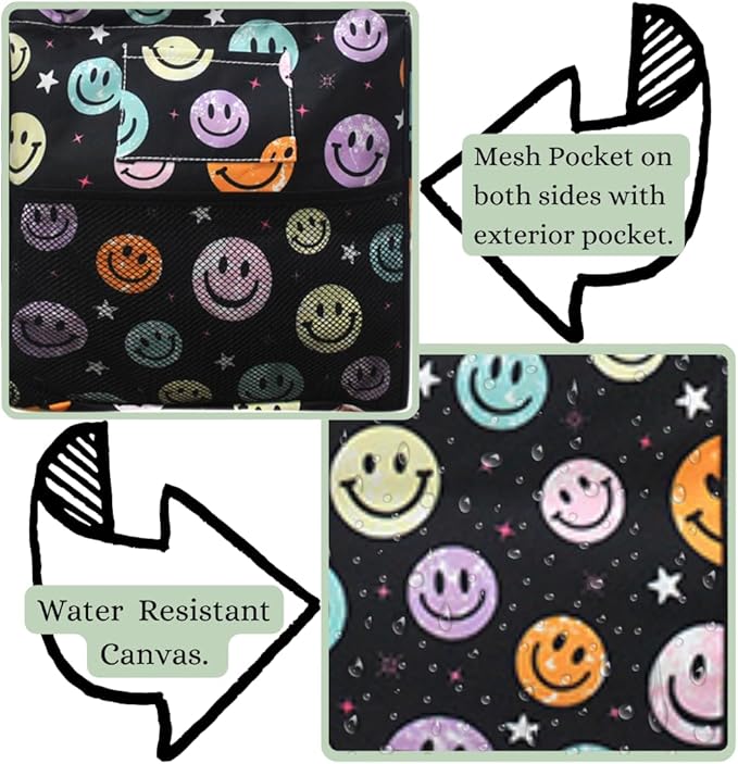 NGIL Extra Large Utility Tote Reusable Grocery Bag Oversized Collapsible for Groceries, Storage, Picnic, Beach (Rainbow Smiles-Black)