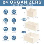 Criusia Drawer Organizer Clothes, 24 Pack Dresser Organizer Bins for Nursery Bedroom, Closet Organization and Storage Divider