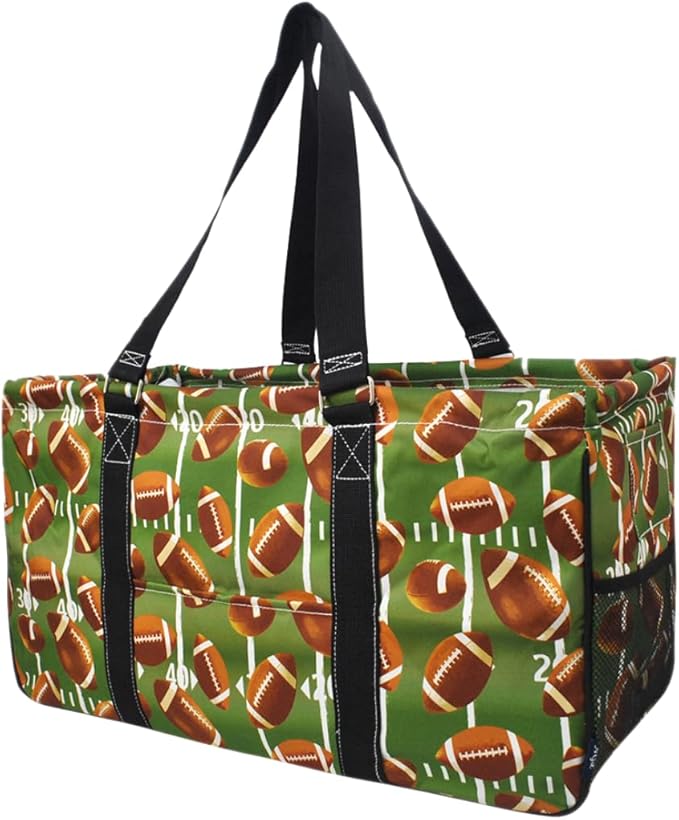 NGIL Extra Large Utility Tote Reusable Grocery Bag Oversized Collapsible for Groceries, Storage, Picnic, Beach (Football-Black)