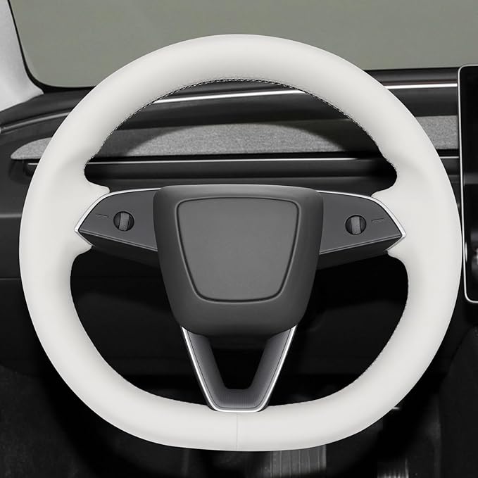 MEWANT DIY Stitching Real Leather Steering Wheel Cover Wrap for Tesla Model 3 Highland 2023-2025/Model Y 2025 Highland for Tesla Model 3/Model Y Accessories(3D Style)