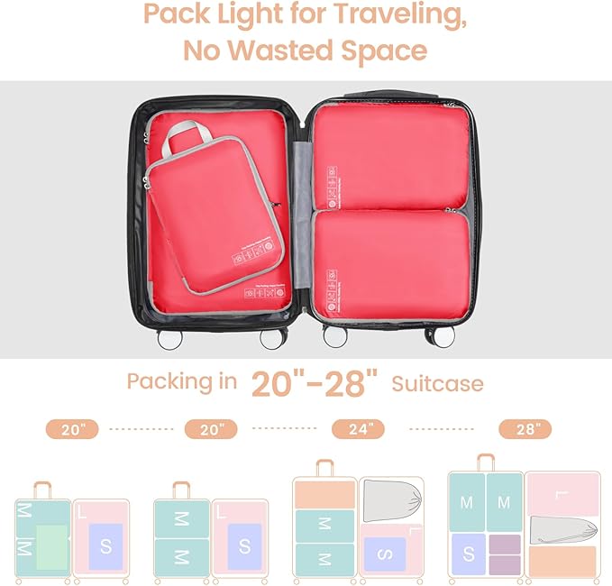 Cambond Compression Packing Cubes for Travel - Lightweight Expandable Travel Bags Luggage Organizers Travel Essentials Compre