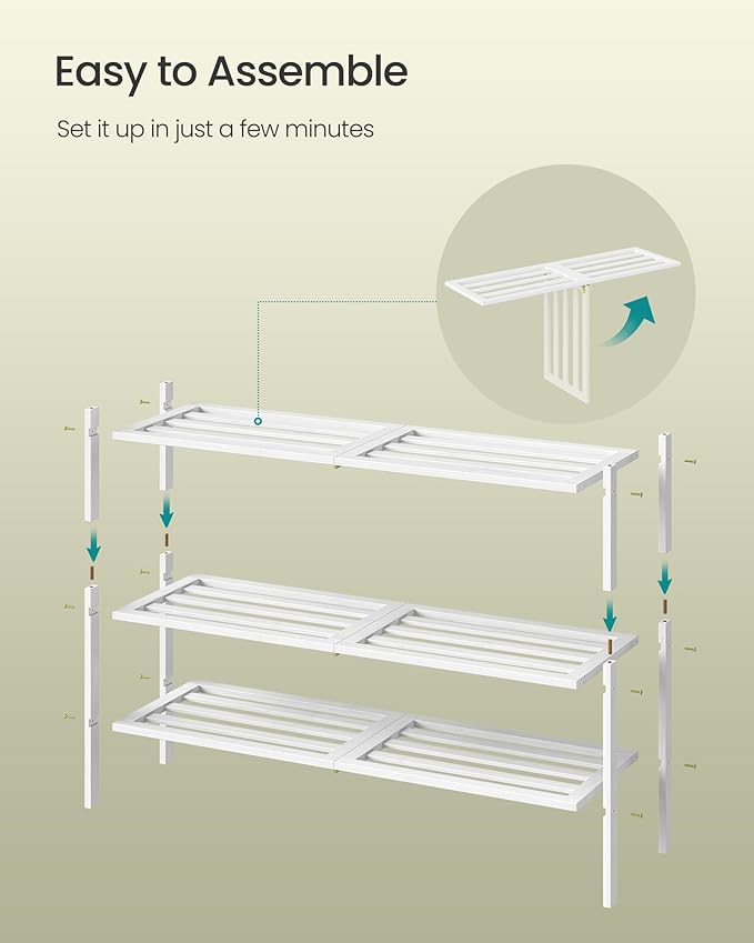 SONGMICS Bamboo Shoe Rack for Closet, Stackable Shoe Oragnizer with Modular Structure, Space-Saving Free Standing Shelf for E