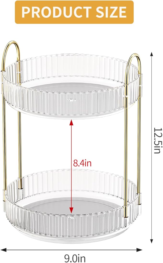 Oifecsie 360° Rotating Makeup Organizer, Large Capacity SkinCare Organizer, 2 Tier Cosmetic Skin Care Perfume Dresser Organiz