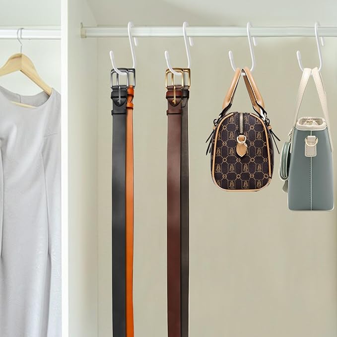 HiGift 12 Pack Purse Hanger for Closet, Unique Twist Design White Vinyl Coated Bag Hooks Organizer hanging, Large Closet Hook