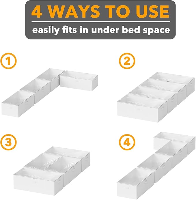 SpaceAid 4 Pack 10" High Under Bed Storage Containers, Large Underbed Storage Organizer Bins with Lids for Bedroom, Dorm, Clo