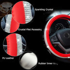 New Diamond Leather Steering Wheel Cover with Bling Bling Crystal Rhinestones, Universal Fit 15 Inch Car Wheel Protector for 