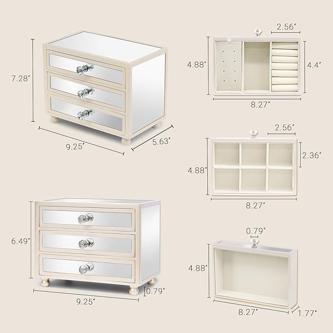 Gifturbo 3-Layer Jewelry Organizer, 3 Drawers Jewelry Box for Women Mirror Storage Box for Necklace Earrings Rings Bracelets,