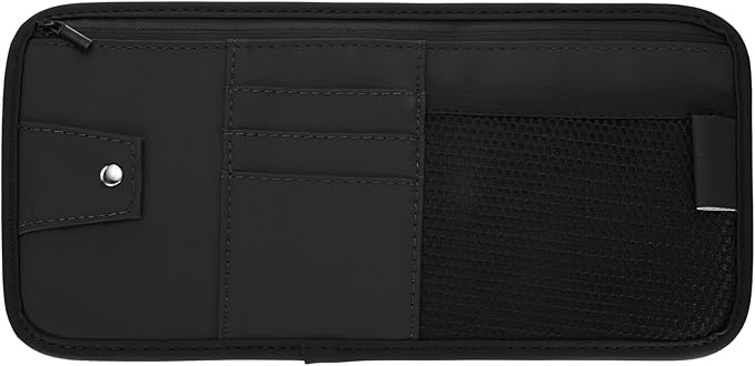 PATIKIL 1Pcs Car Sun Visor Organizer, 12.8 x 6.5 Inch PU Leather Vehicle Storage Pouch Holder for Sunglasses Card Pen Driver License Car Accessories, Black