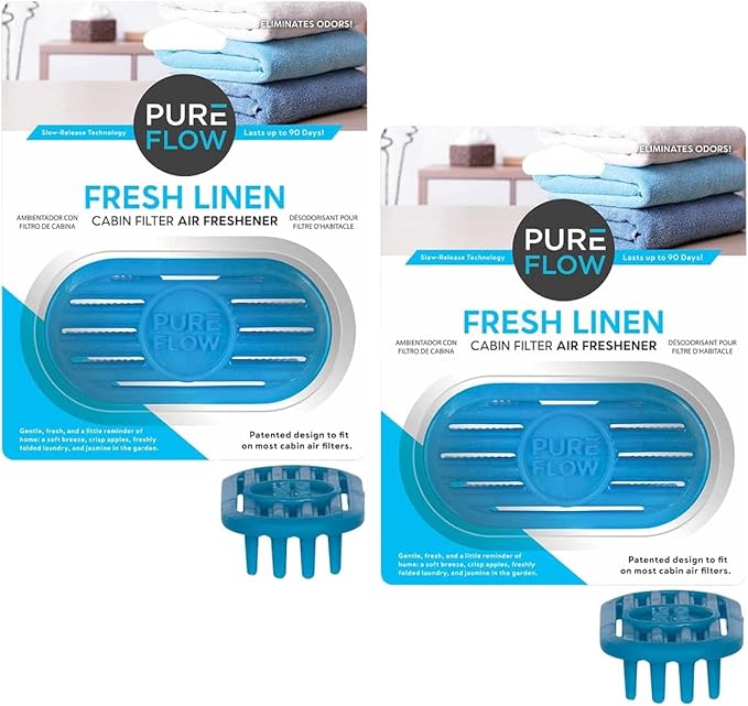 Pureflow Cabin Filter Air Freshener with Odor Eliminator - Fits on Most Car, Truck, and SUV Cabin Air Filters - Fresh Linen (