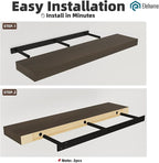 Floating Shelves Board for Wall with Brackets –42" L x 8" W x 2" T Rich Walnut Melamine Wood Floating Shelves for Bathroom, K