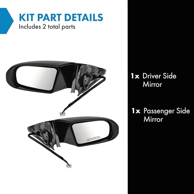TRQ 2 Piece Driver and Passenger Side Mirror Assembly Set Electric Adjustment Non-Heated No Memory Black Compatible with 2009