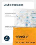 wisedry 10 Gram [30 Packs] Silica Gel Desiccant Packets Reusable for Moisture with Color Indicating Rechargeable Small