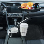 JSCARLIFE Car Cup Holder Expander with Detachable Tray, Multifunctional Car Food Tray Table, Travel Trip Accessories Large Water Bottle Holder