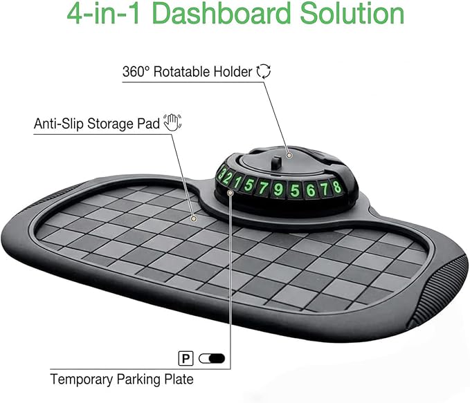 Universal Silicone Car Phone Holder Mount Anti Slip Dashboard Mat, Non Skid Pad, Multi Function Vehicle Organizer for Sunglas