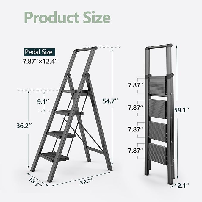 WOA WOA 4 Step Ladder for 10 Feet High Ceiling, Lightweight Foldable Ladder with Non-Slip Wide Pedals, Step Stool with Safe H