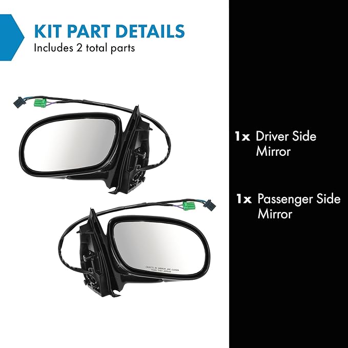 TRQ 2 Piece Driver and Passenger Side Mirror Assembly Set Electric Adjustment Heated Memory Black Compatible with 1998-2002 B