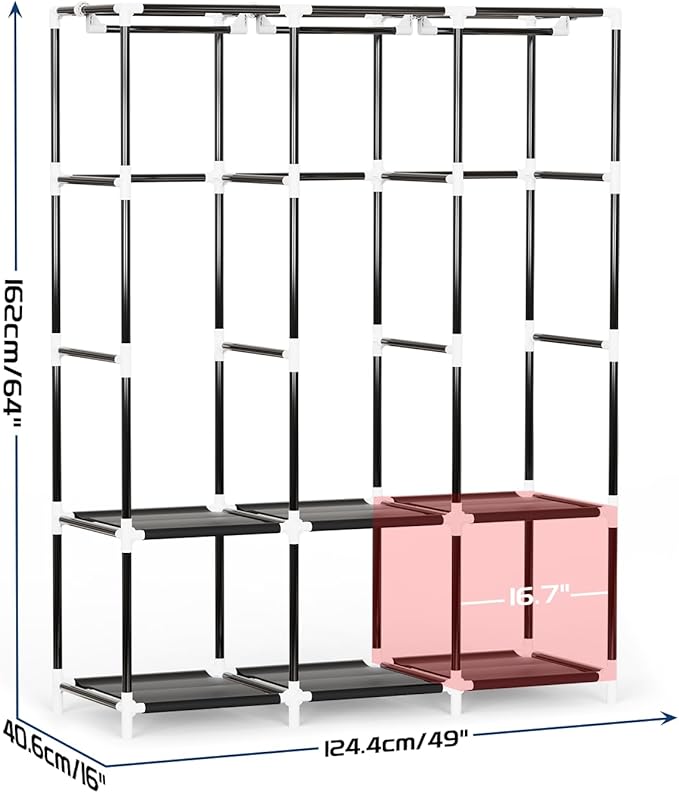 Mavivegue Portable Closet, 50 Inch Wardrobe Closet, Portable Closets for Hanging Clothes with 3 Hanging Rods and 6 Storage Sh