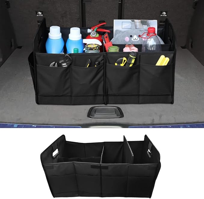 Car Trunk Organizer, Large Capacity Oxford Cloth Car Storage Box, Collapsible Multi-Compartment Organization Container,