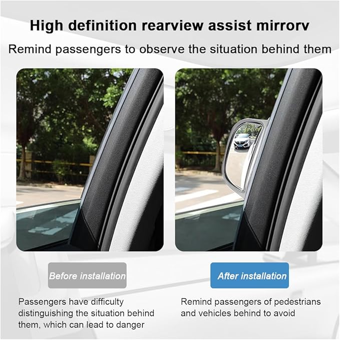 2PCS Adjustable Blind Spot Mirrors for Car Rear Seat - Wide Angle Convex B-Pillar Side View Mirror for Second Row Door Safely Get-Off, HD Glass Stick-on Auxiliary Mirror for Car SUV (Silver)