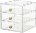 AJIODA Makeup Drawer Organizer Box with 3 Drawers, Acrylic Cosmetic Display Case Vanity Organizer Jewelry Storage Box Stackab
