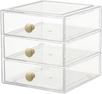 AJIODA Makeup Drawer Organizer Box with 3 Drawers, Acrylic Cosmetic Display Case Vanity Organizer Jewelry Storage Box Stackab